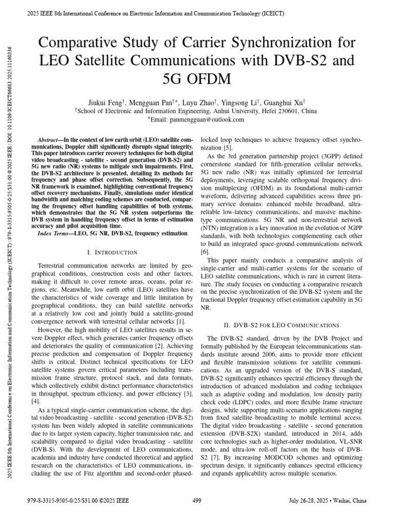 Carrier Synchronization in LEO Satellites | PDF | Orthogonal Frequency ...