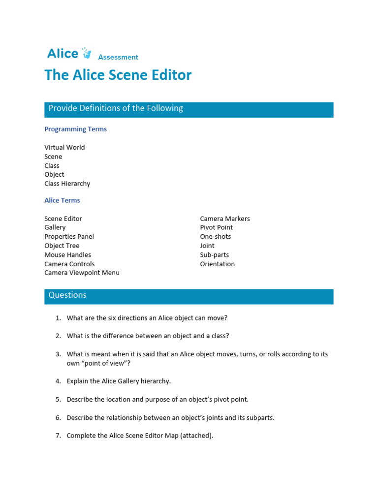 Alice Scene Editor: Key Concepts & Terms | PDF