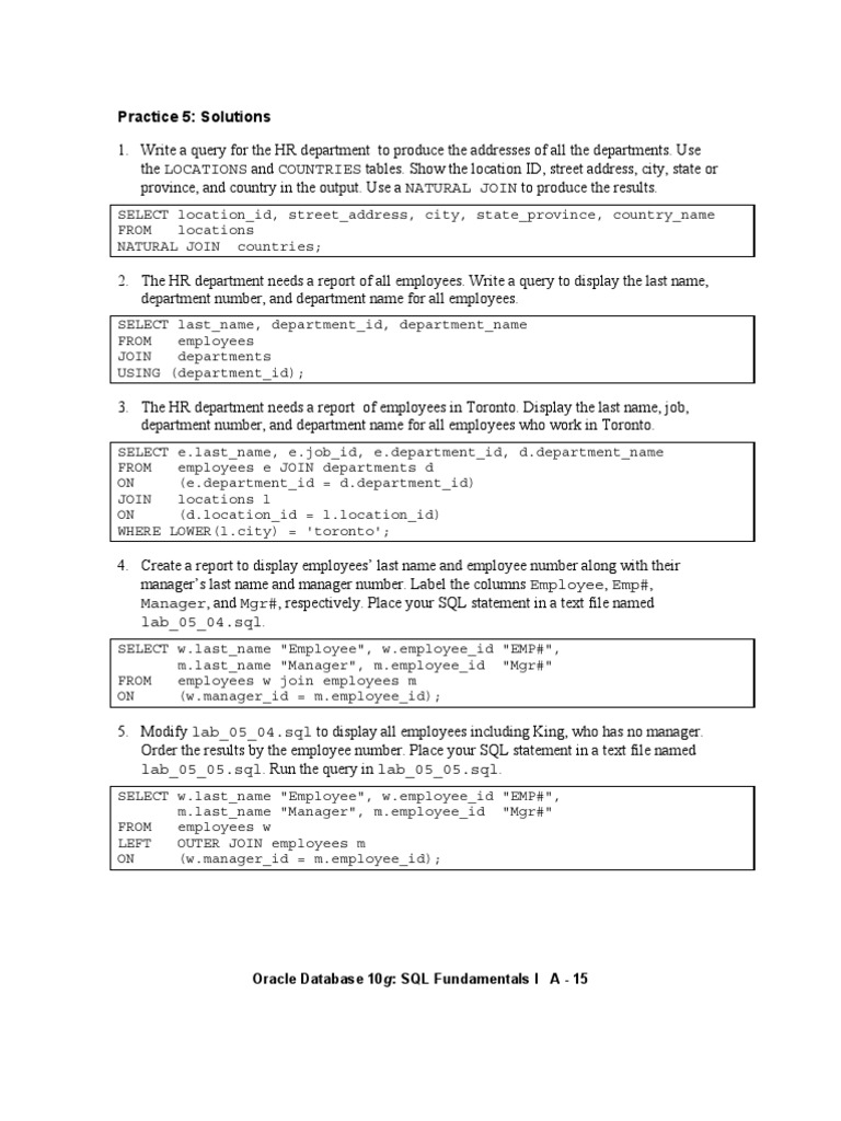 SQL Fundamentals I Solutions 05 | PDF | Information Technology | Software
