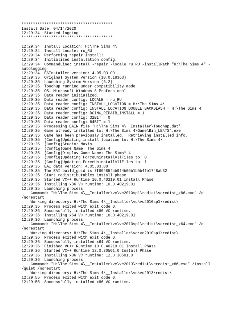 The Sims 4 Repair Installation Log | PDF | Command Line Interface ...