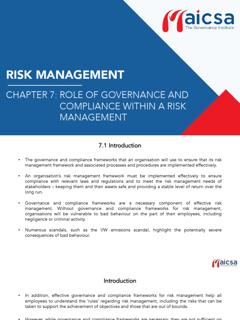 Governance and Compliance in Risk Management | PDF | Regulatory ...