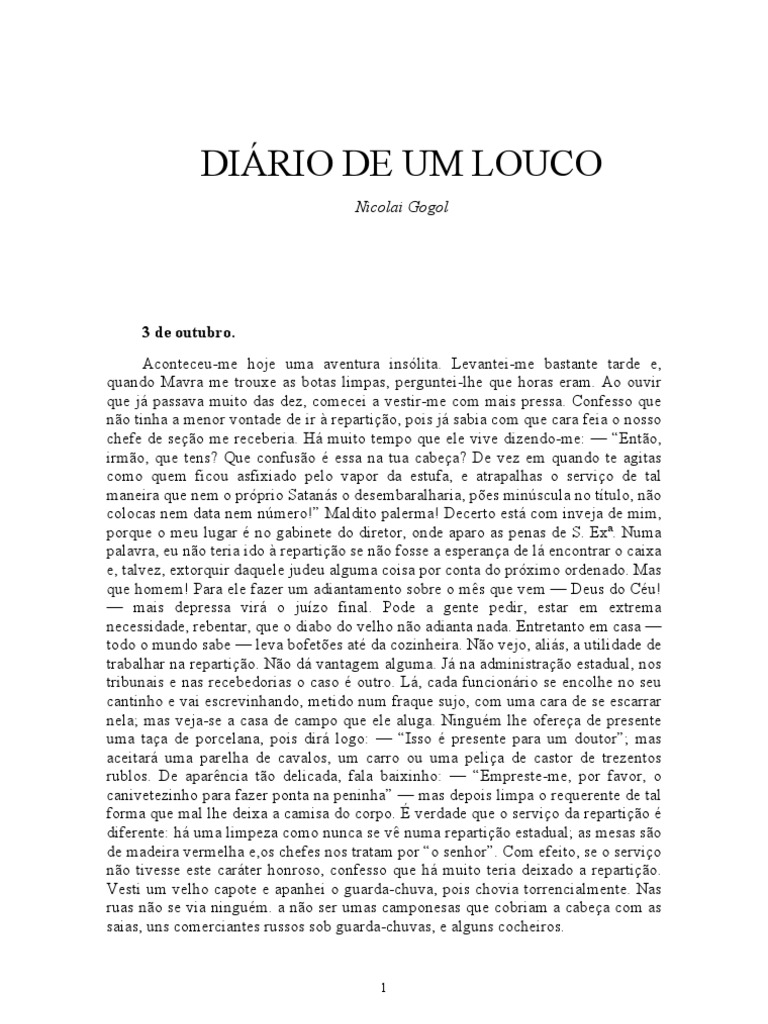 Diário de Um Louco - Nicolai Gogol | PDF