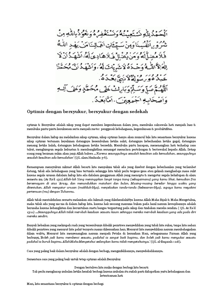 Bersyukur Dan Optimis Kultum
