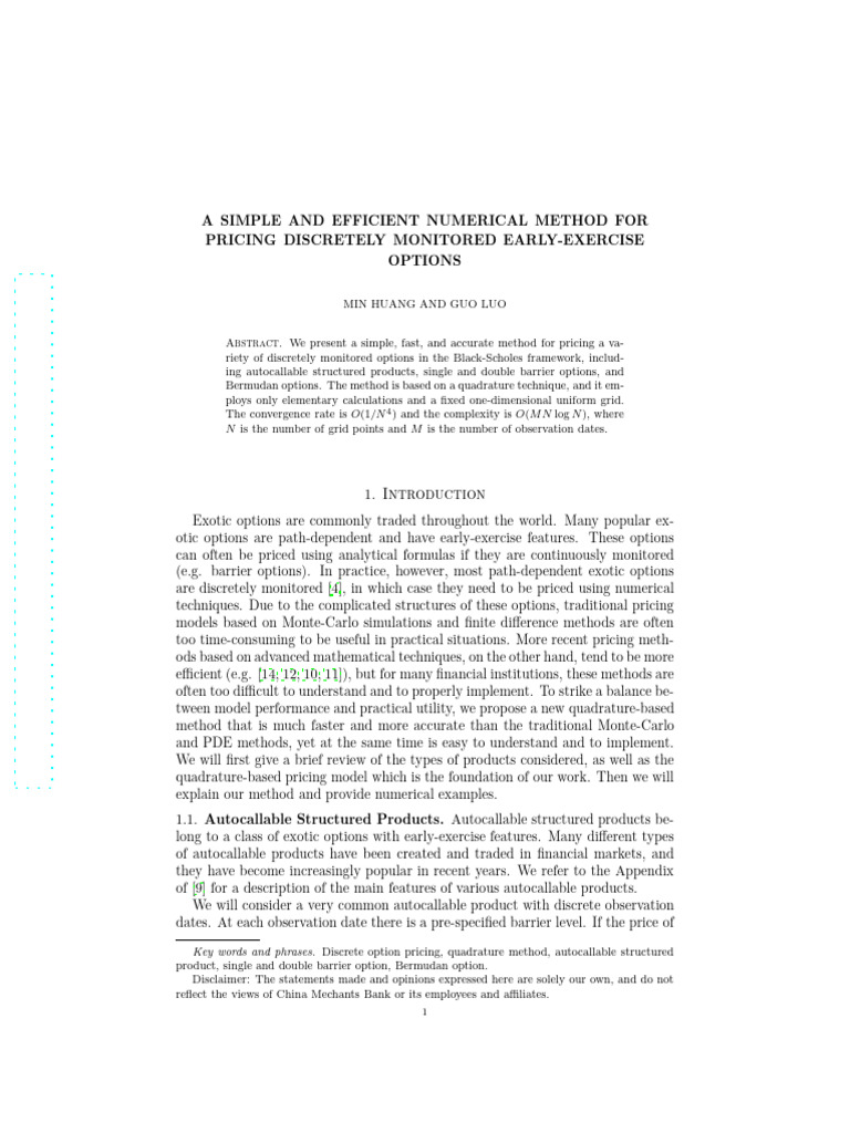 Efficient Pricing of Discrete Options | PDF | Option (Finance ...
