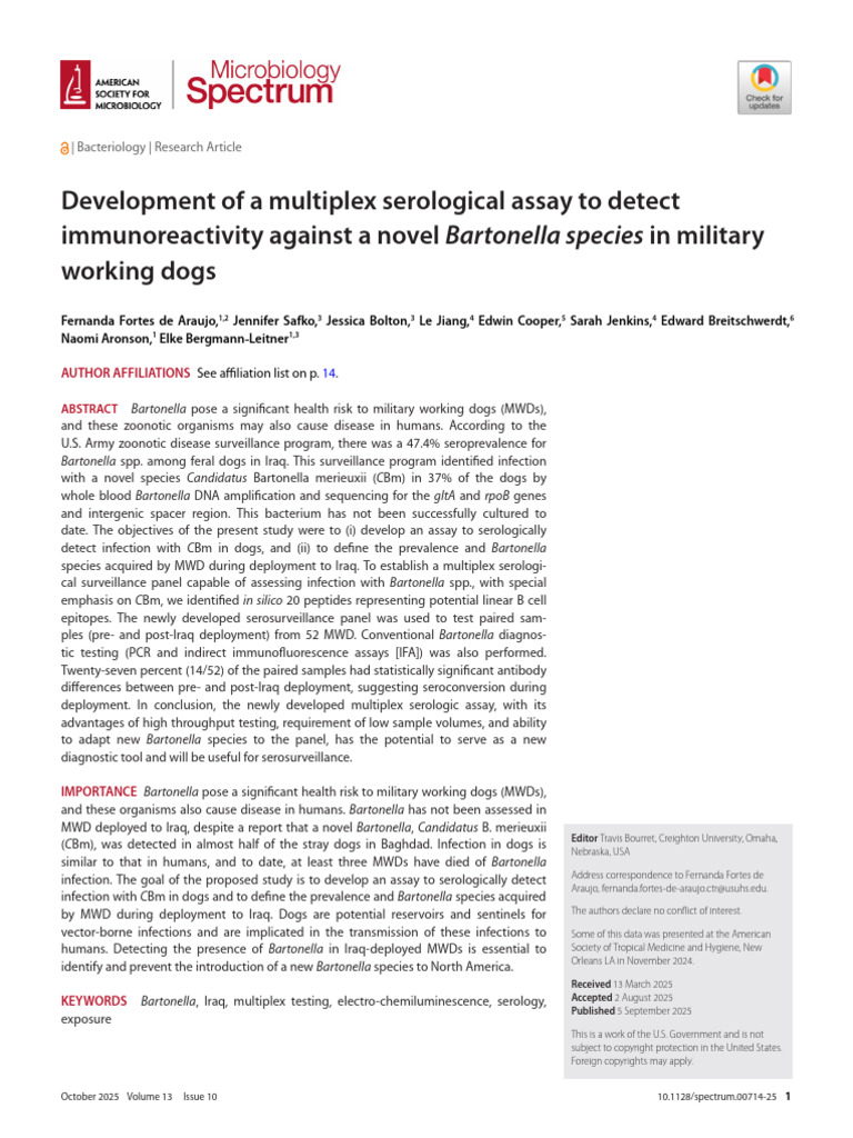 Multiplex Assay for Bartonella in Dogs | PDF | Real Time Polymerase ...