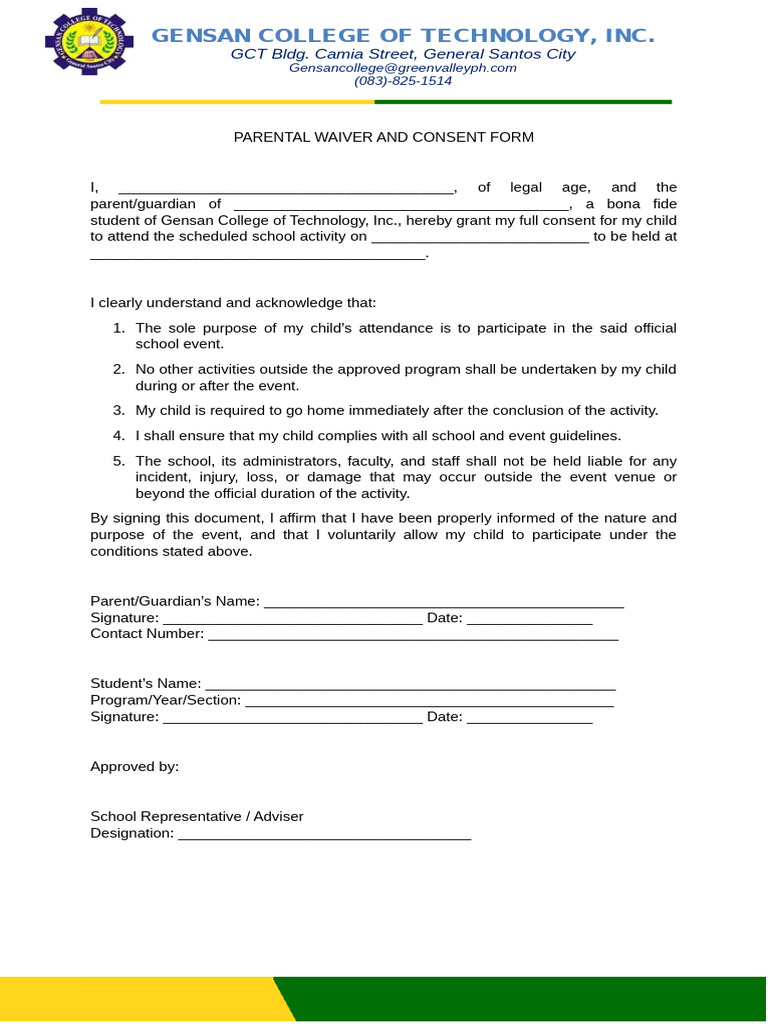 Parental Consent Form for School Events | PDF