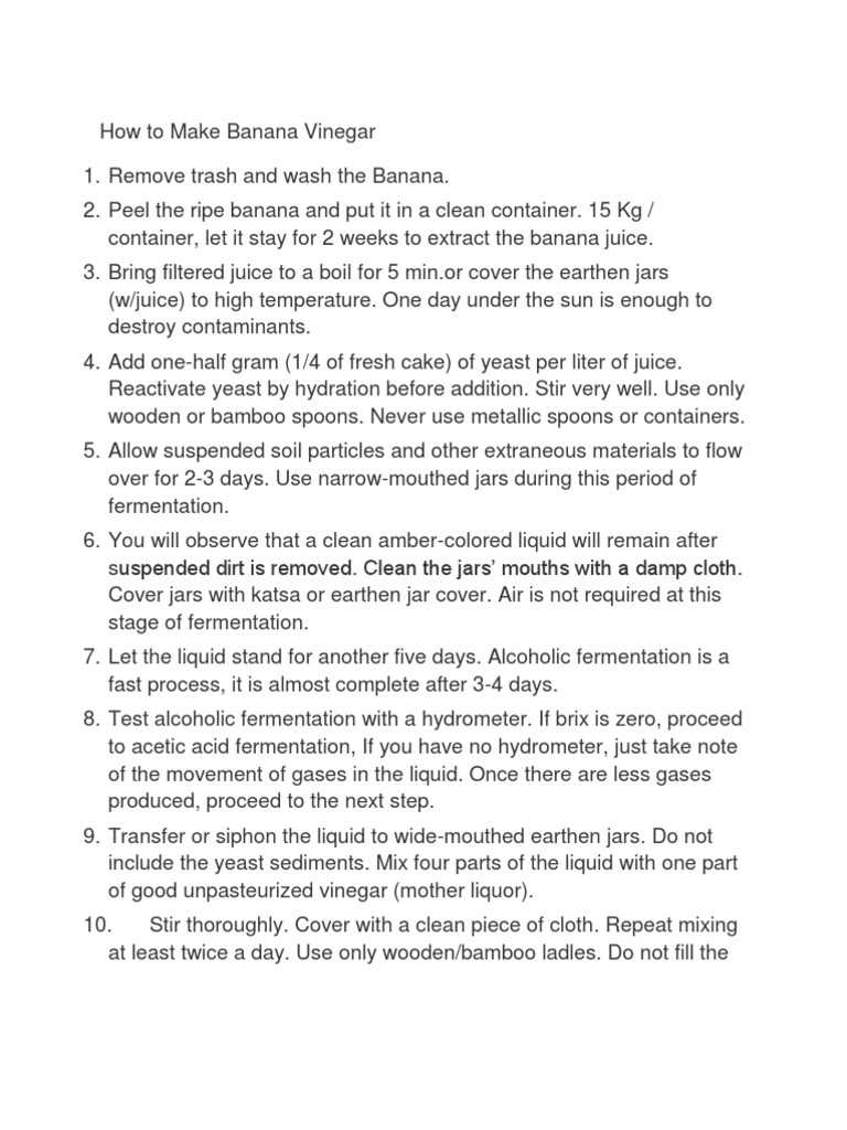 How To Make Banana Vinegar PDF Fermentation Vinegar