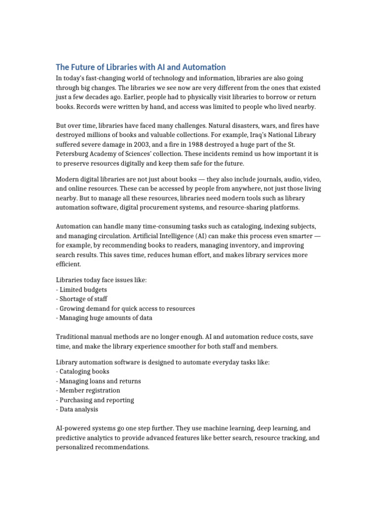 AI and Automation Transforming Libraries | PDF | Libraries | Artificial ...