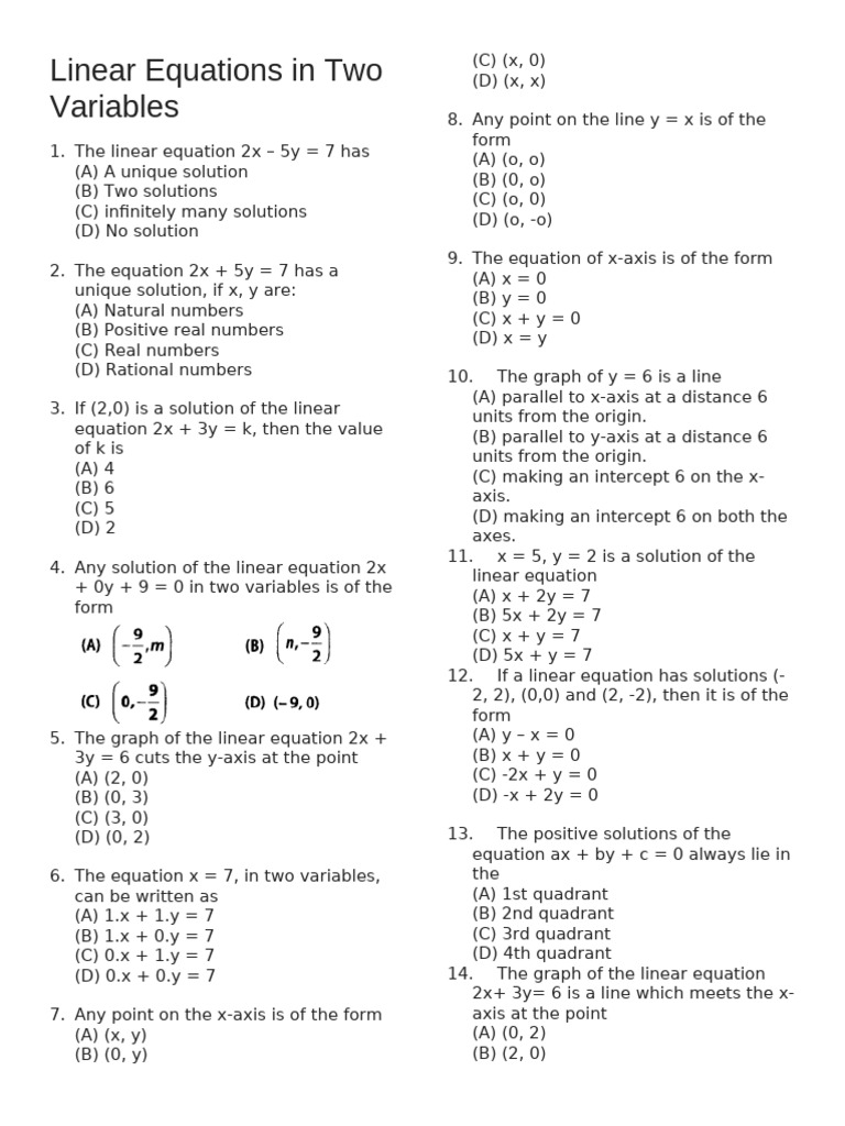 Understanding Linear Equations in Two Variables | PDF | Cartesian ...