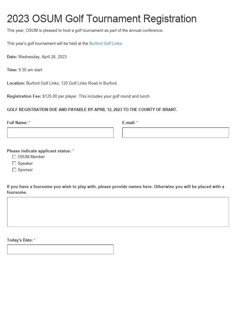 2023 OSUM Golf Tournament Registration | PDF