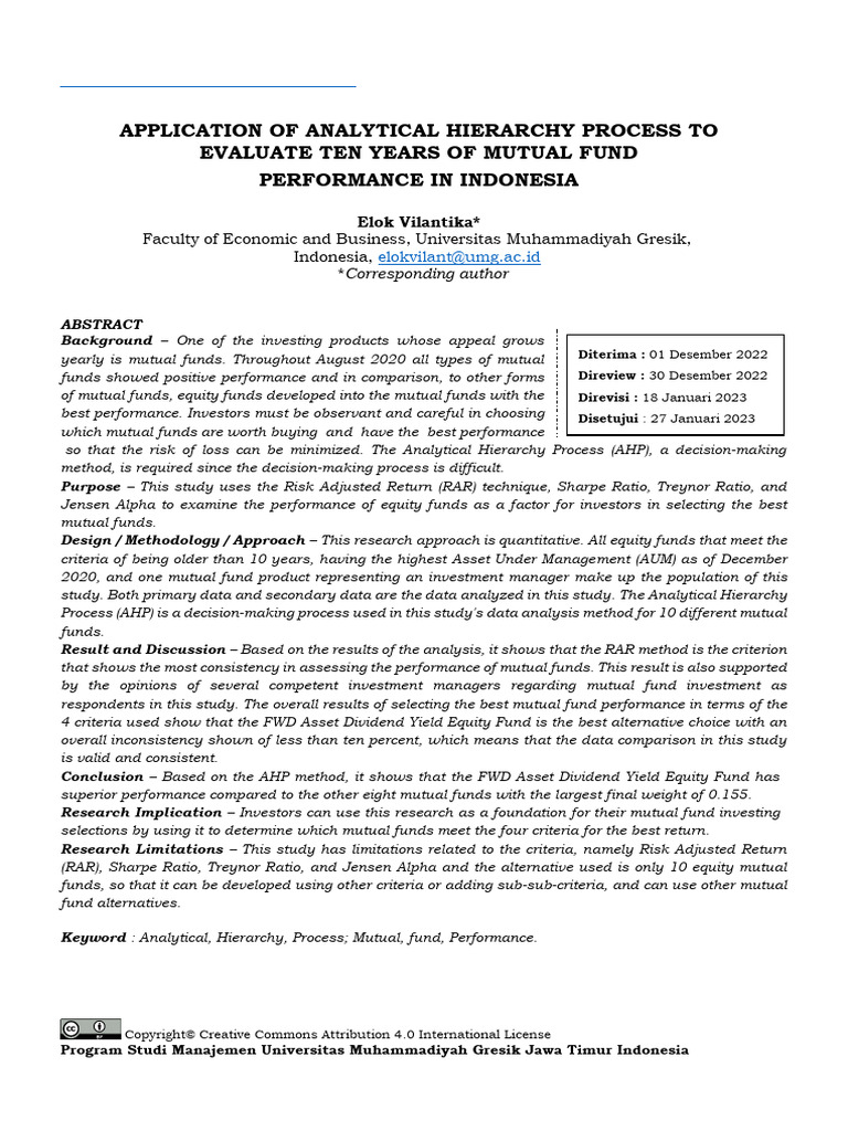 Application of Analytical Hierarchy Process To | PDF | Financial Risk ...