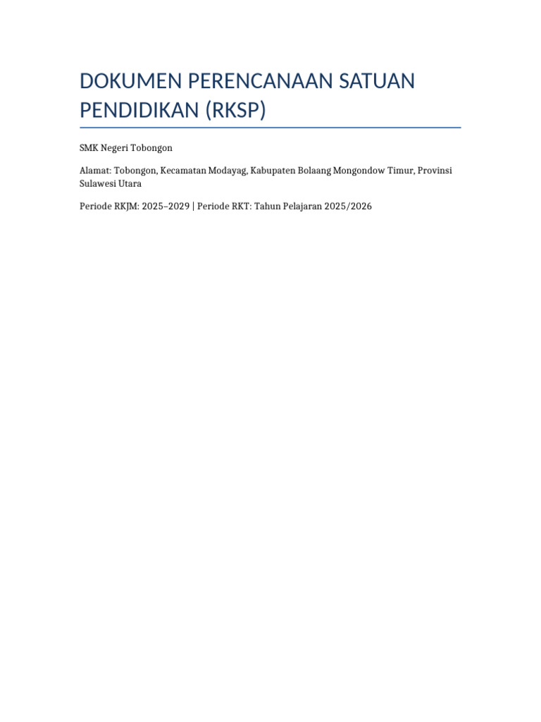 Dokumen RKSP SMK Negeri Tobongon Lengkap | PDF