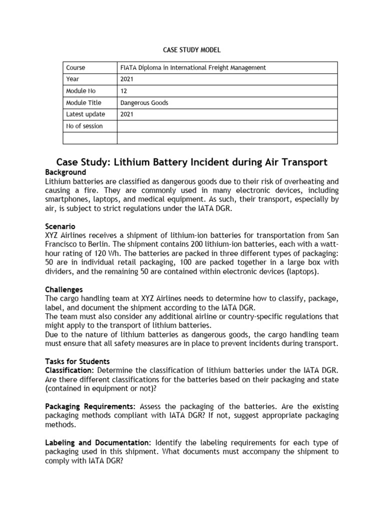 Case Study Iata DGR | PDF | Dangerous Goods | Lithium Ion Battery