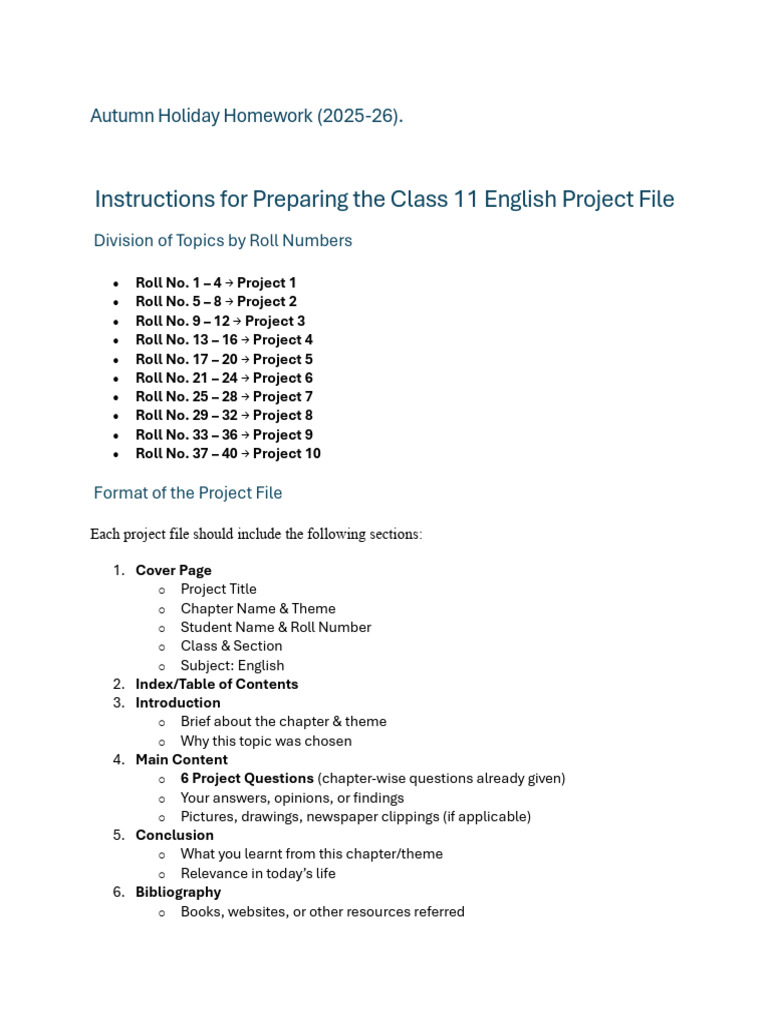 Autumn Break Homework | PDF