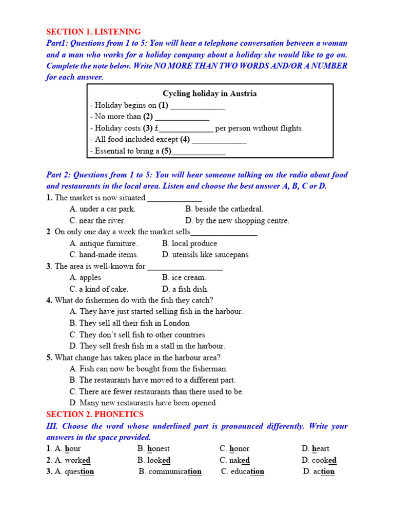 Listening and Language Practice Test | PDF | Fat | Diet (Nutrition)