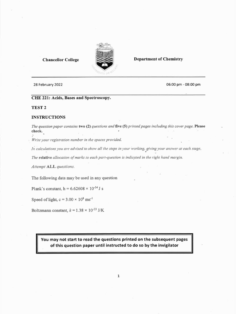 CHE 221 Test 2 Solutions | PDF