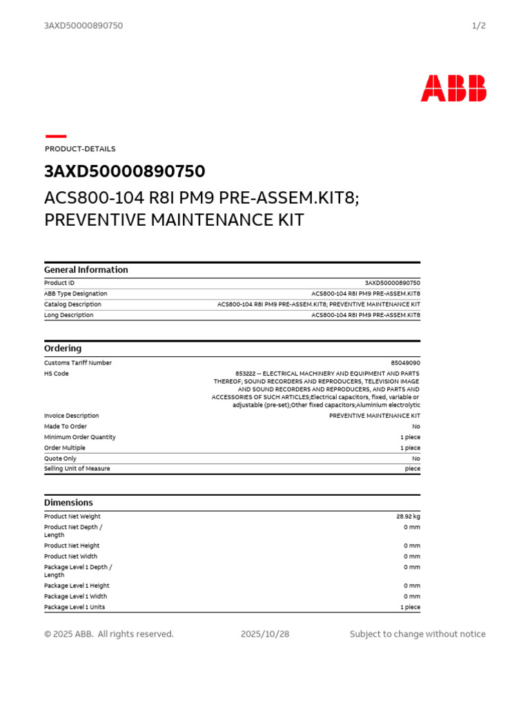 ACS800-104 R8I Preventive Maintenance Kit | PDF | Length
