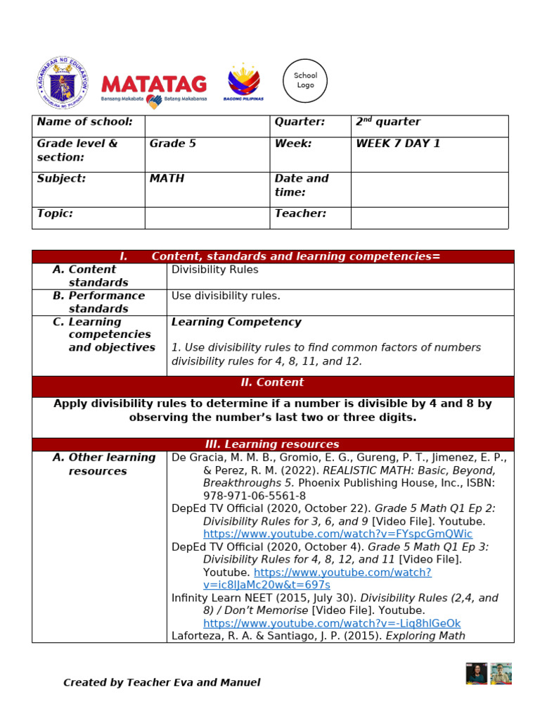 Grade 5 Math: Divisibility Rules Guide | PDF | Numbers | Learning