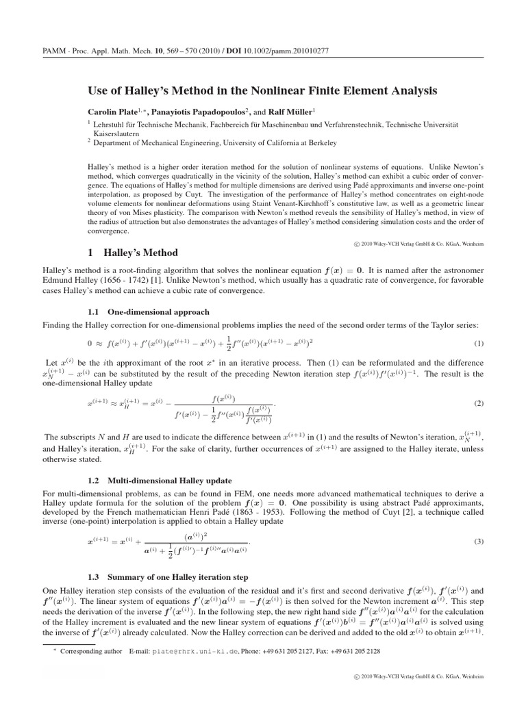 Halley’s Method in Finite Element Analysis | PDF | Stress (Mechanics ...