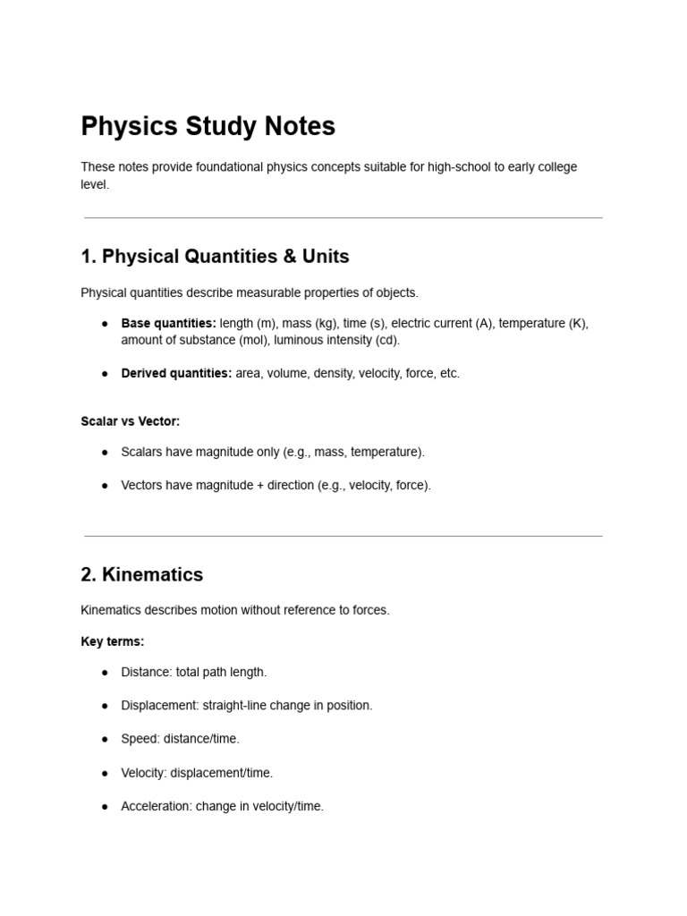 Comprehensive Physics Study Guide | PDF | Force | Velocity