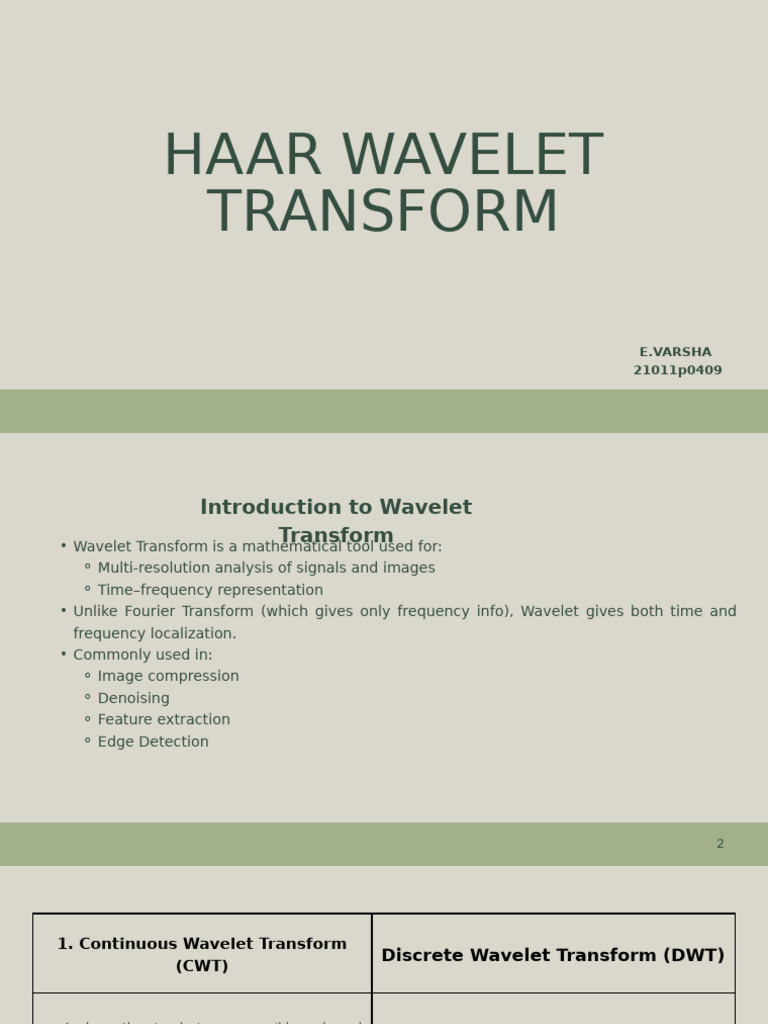 2D Haar Wavelet Transform Explained | PDF | Wavelet | Image Processing