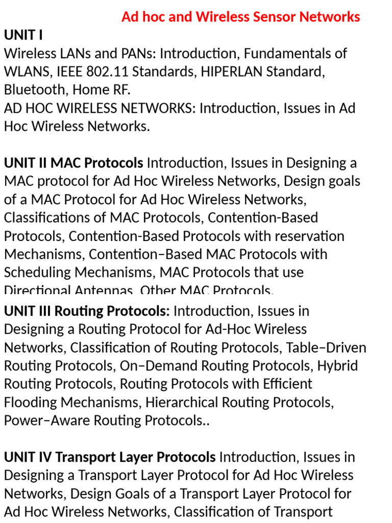 Ad Hoc and Wireless Sensor Networks Overview | PDF | Ieee 802.11 ...