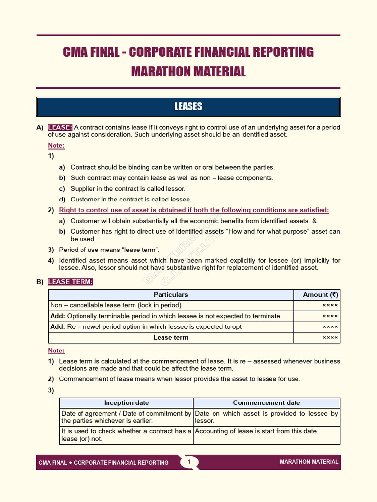 Imp Notes CFR of Cma Final | PDF | Lease | Present Value