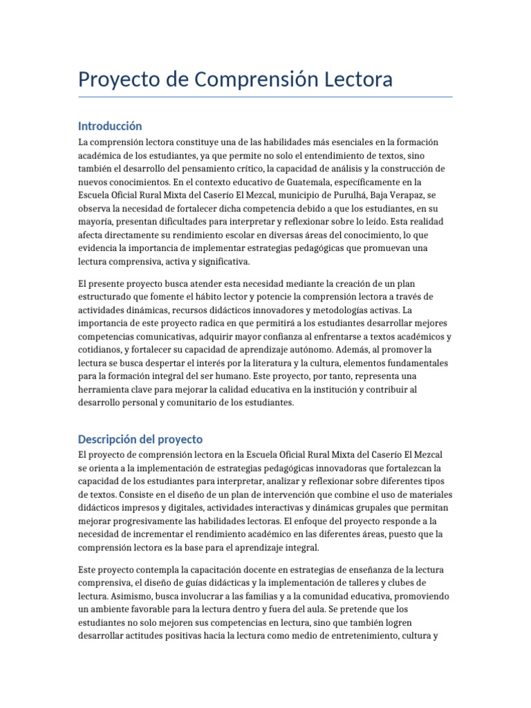 Mejora de Comprensión Lectora en Guatemala | PDF | Enseñando ...