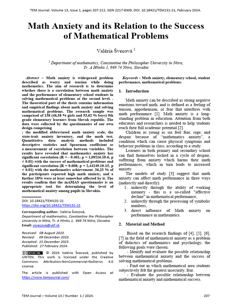 Math_Anxiety_v | PDF | Mathematics | Anxiety