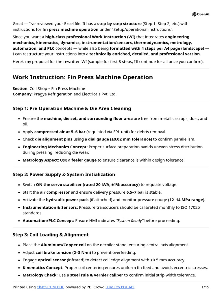 Fin Press Machine Operation Guide | PDF | Instrumentation | Calibration