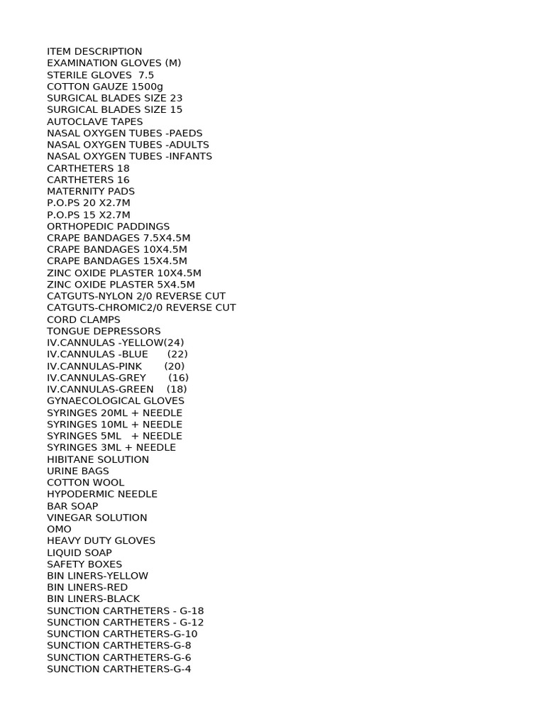 Medical Supply Inventory List | PDF | Syringe | Medical Equipment