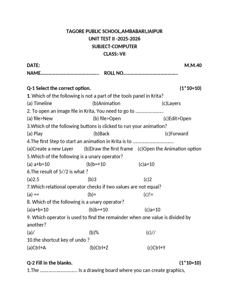 Class VII Computer Unit Test 2025-26 | PDF | Computing | Software ...