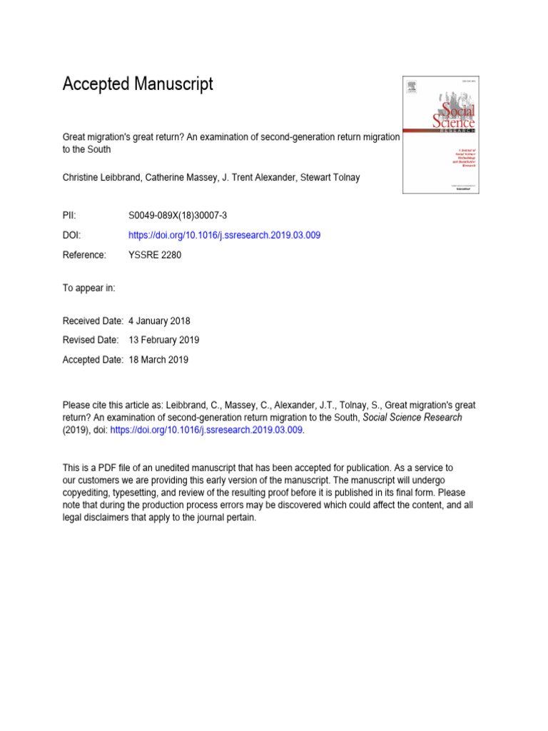 Accepted Manuscript: Social Science Research | PDF | Human Migration ...