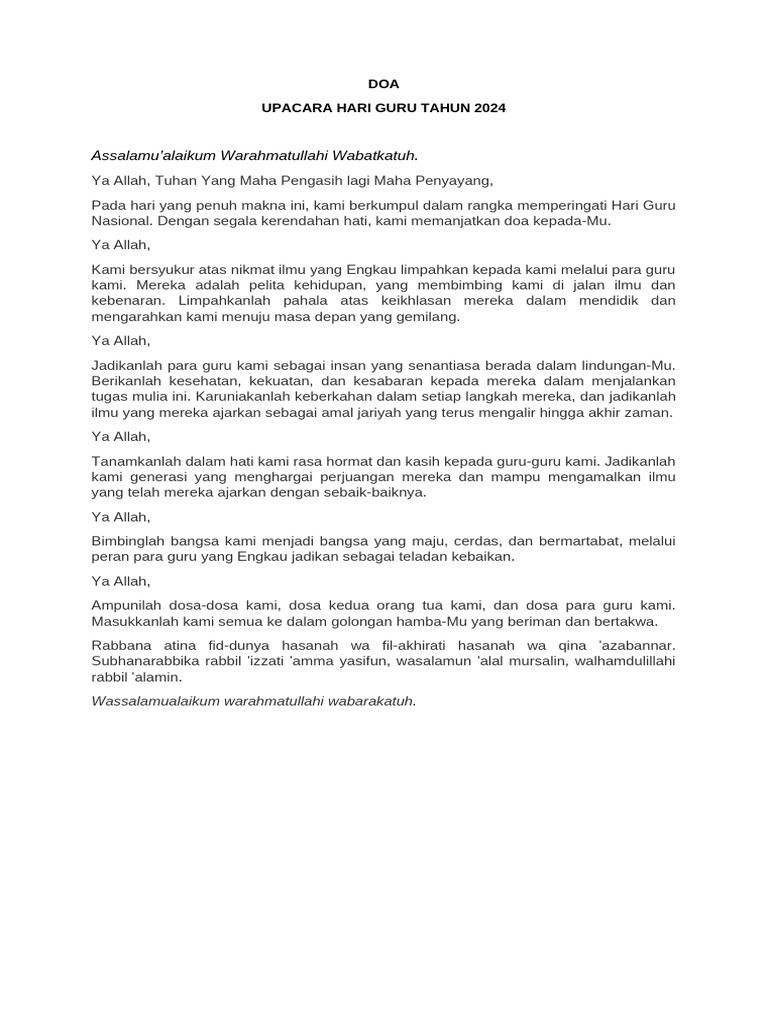 Doa Peringatan Hari Guru 2024 | PDF