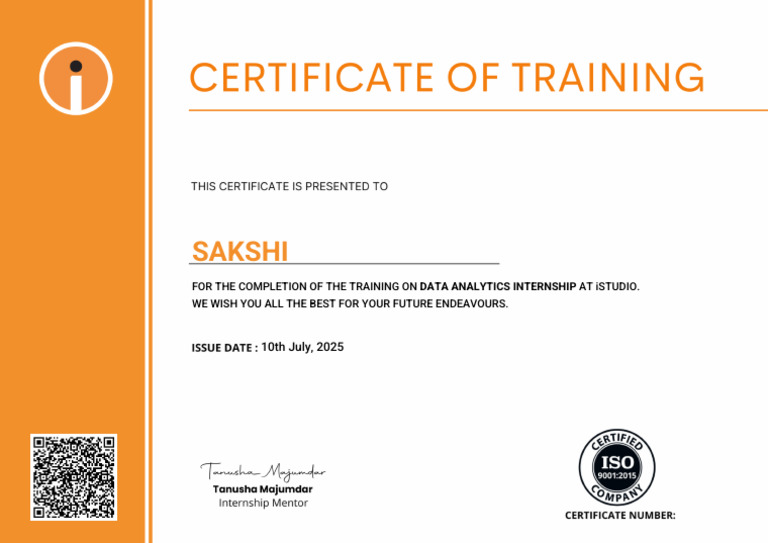 Sakshi - Data Analytics Internship - Training | PDF