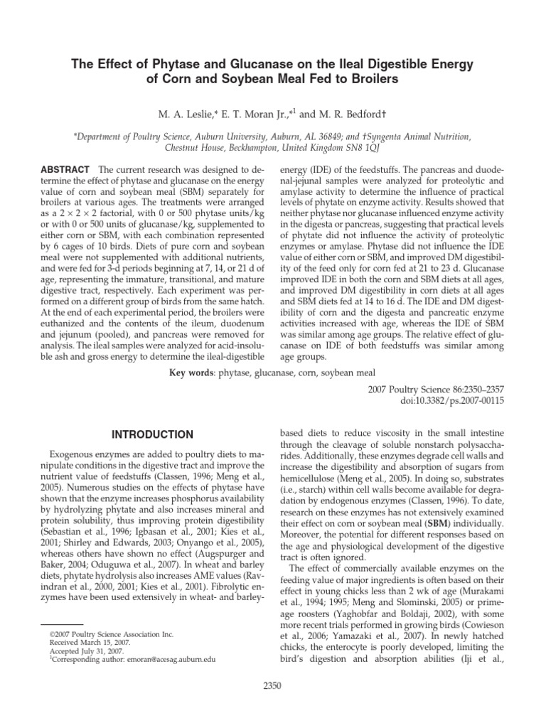 The Effect of Phytase and Glucanase On The Ileal Digestible Energy of ...