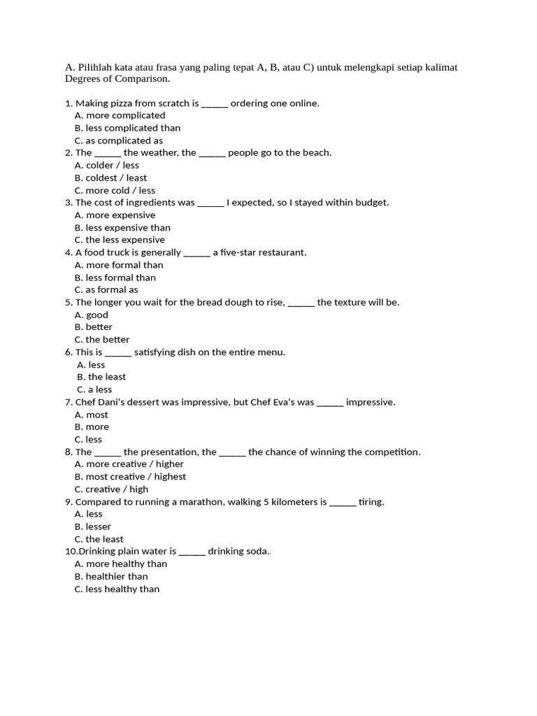 Latihan Soal Degrees of Comparison Kuliner | PDF | Chess | Chess Theory