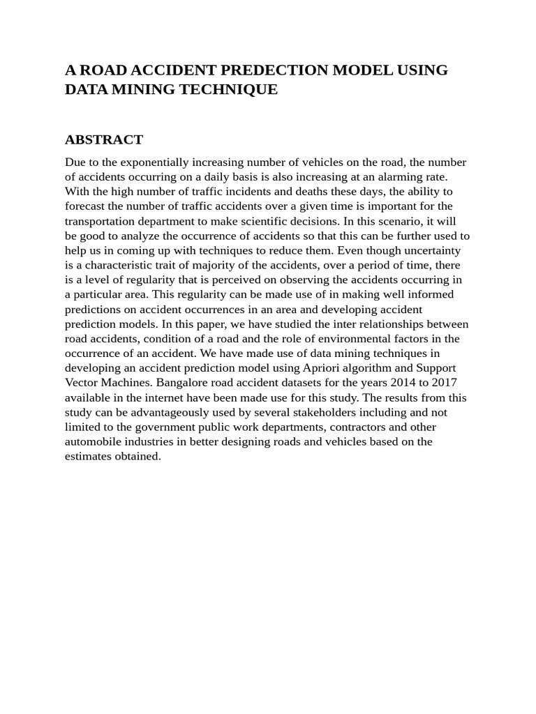Road Accident Prediction Model Using Data Mining | PDF | Prediction | Data