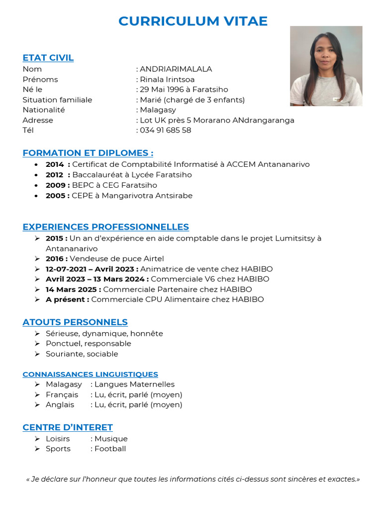 CV de Rinala Irintsoa Andriarimalala | PDF
