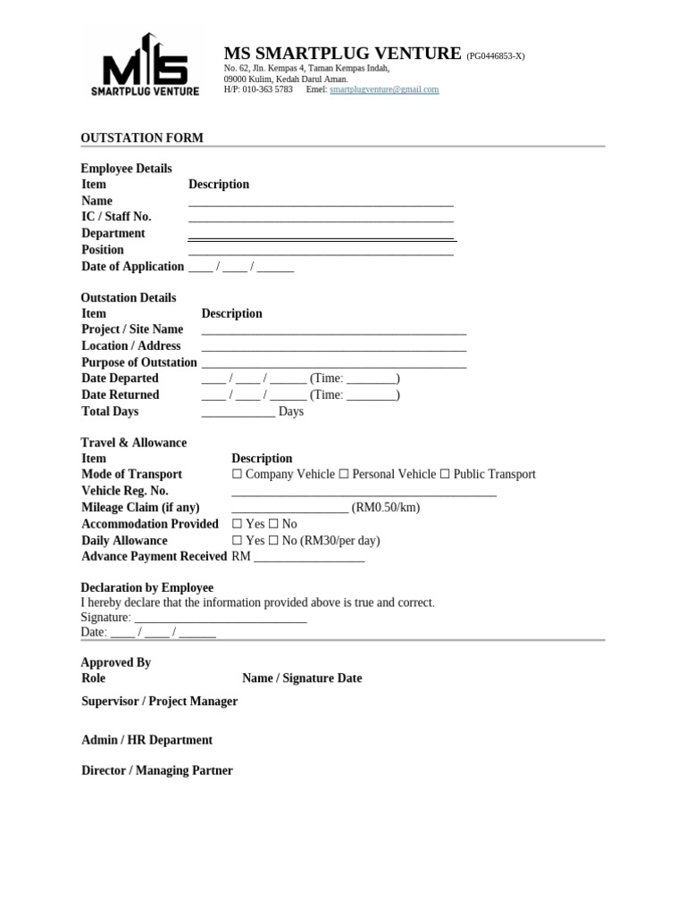Outstation Travel Request Form | PDF