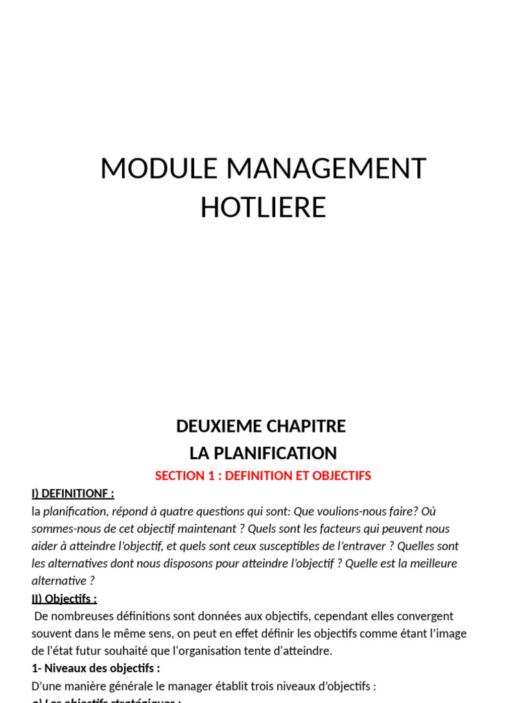 Planification et Objectifs en Management | PDF | Planification | Business