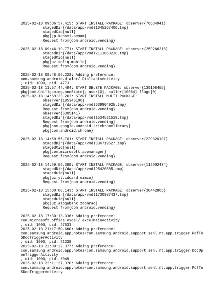Android Package Installation Logs | PDF | Operating System Technology ...