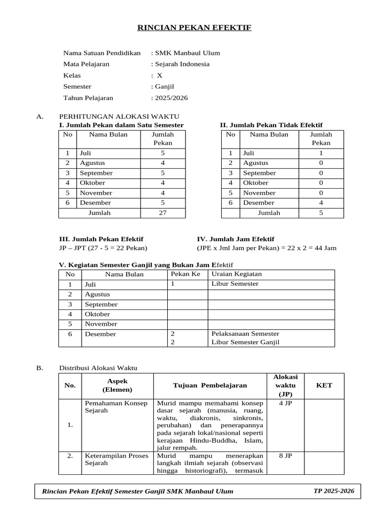 Rincian Pekan Efektif SMK Manbaul Ulum | PDF