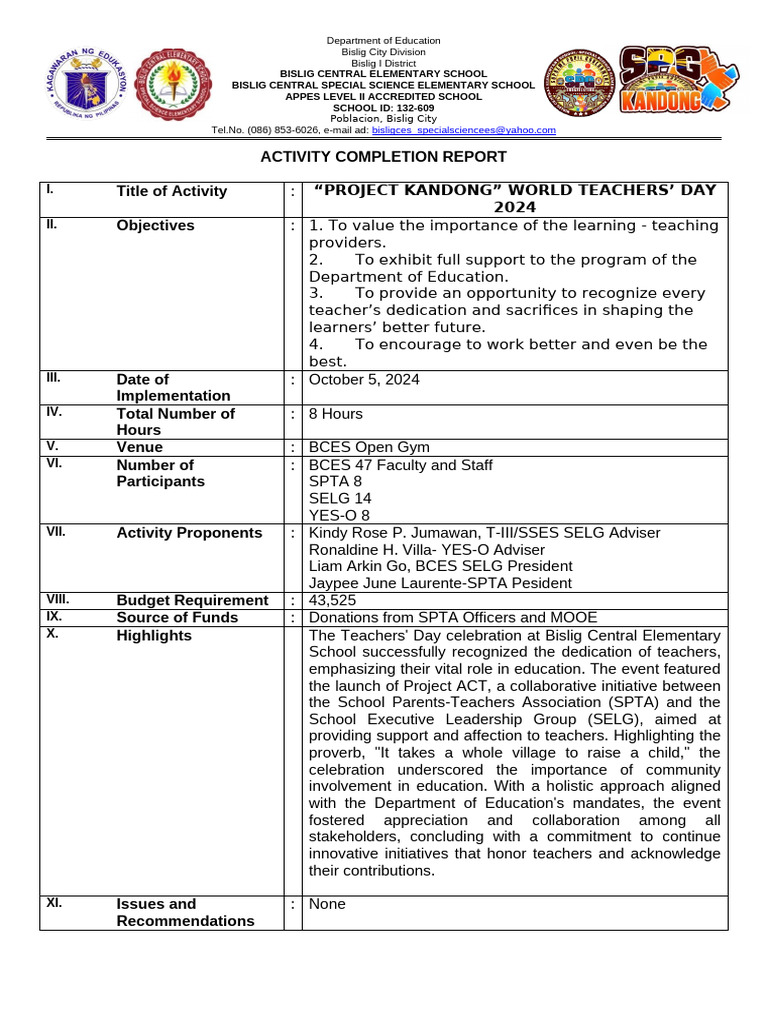 Completion Report WTD | PDF | Learning
