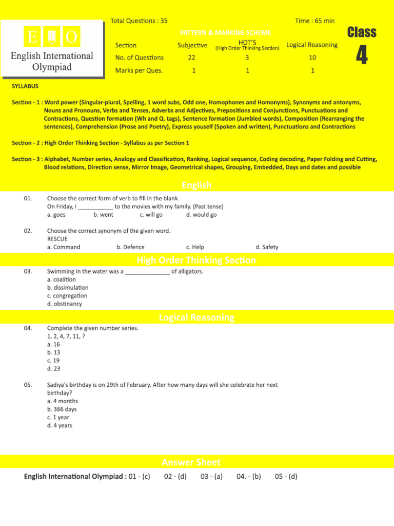 EIO Sample Paper Class 4 | PDF