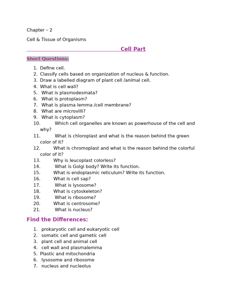 Chapter-2 Cell Part | PDF