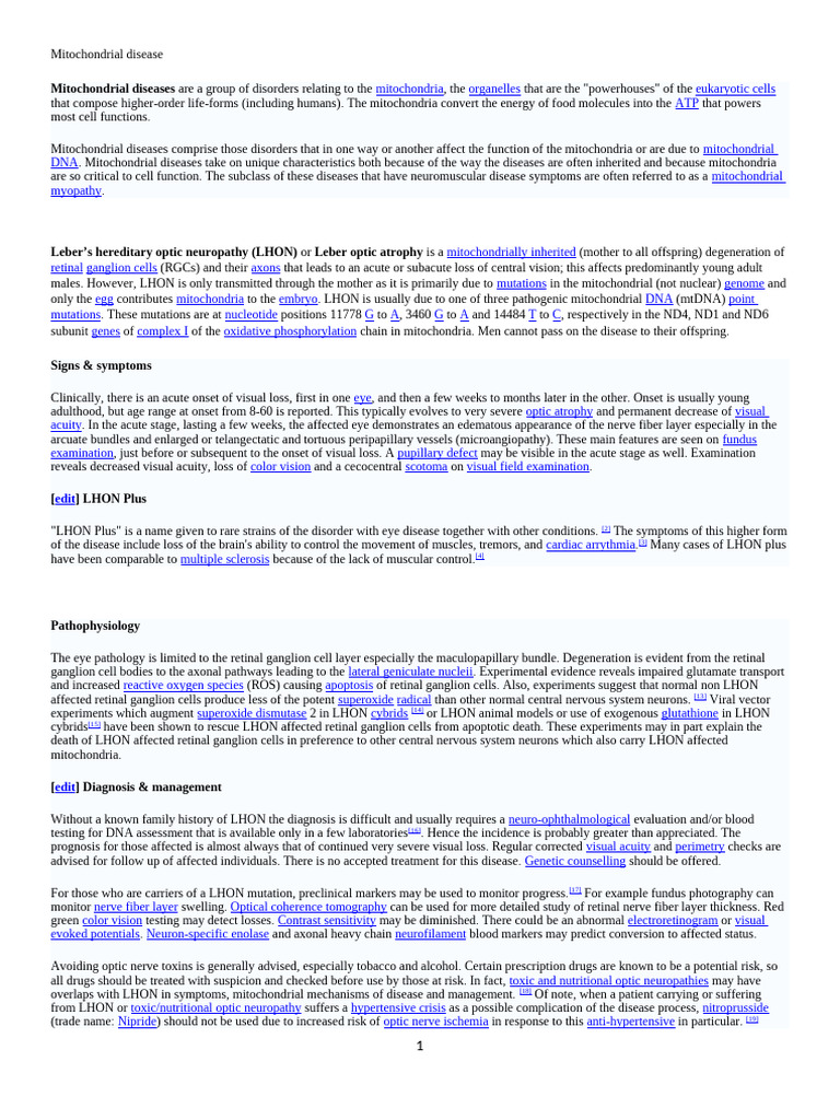 Understanding Mitochondrial Disease | PDF | Mitochondrion | Medical ...