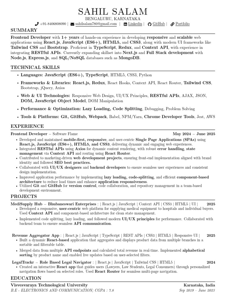 Sahil Salam Frontend Developer | PDF | Java Script | Document Object Model