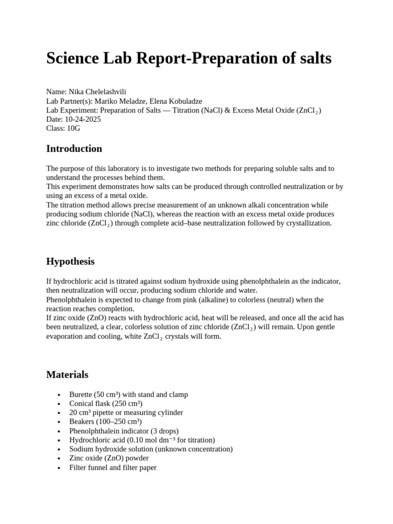 Lab Report | PDF | Sodium Hydroxide | Hydrochloric Acid