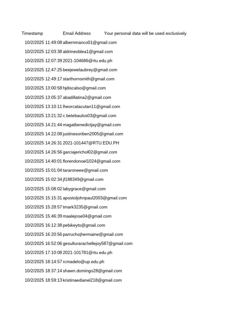 Email List with Timestamps | PDF